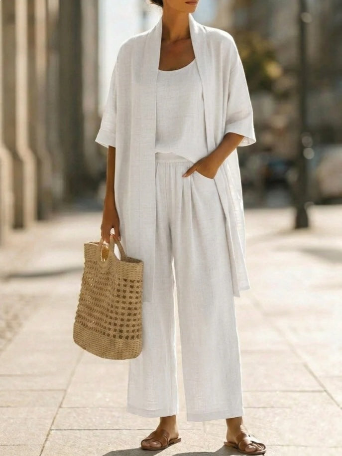 Women Linen-Blend Three-Piece Casual Set