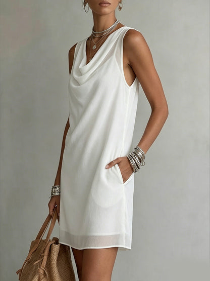 Women's Draped-neck Sleeveless Chiffon Dress