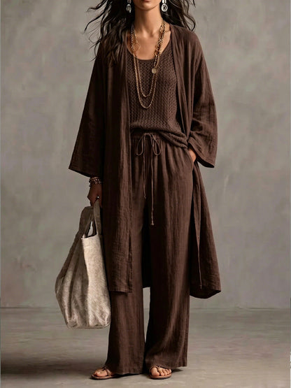 Neutral Beige Linen-Blend Two-Piece Lounge Set