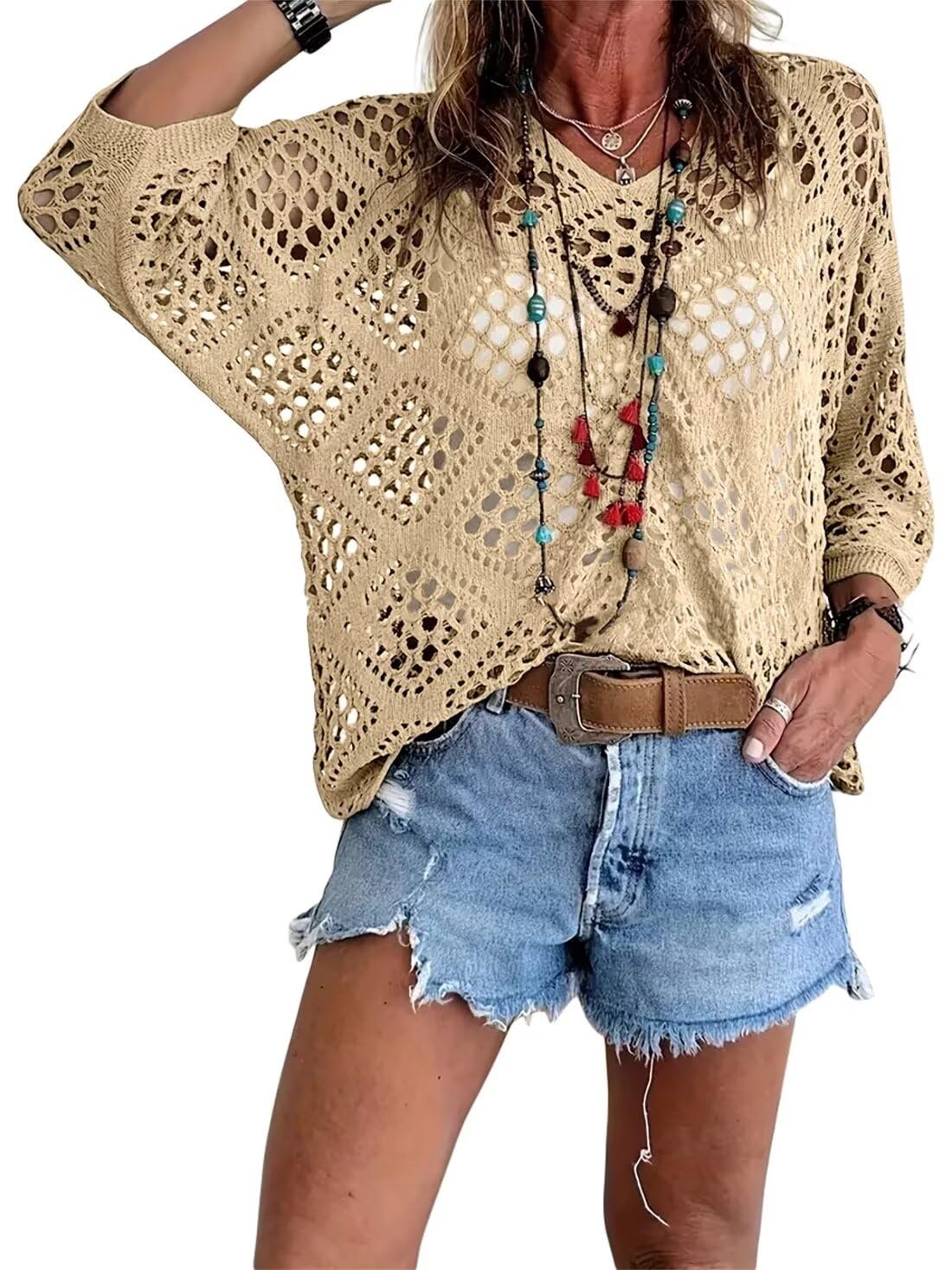 ? Handmade Crochet V‐Neck Boho Top | Apricot Summer Essential