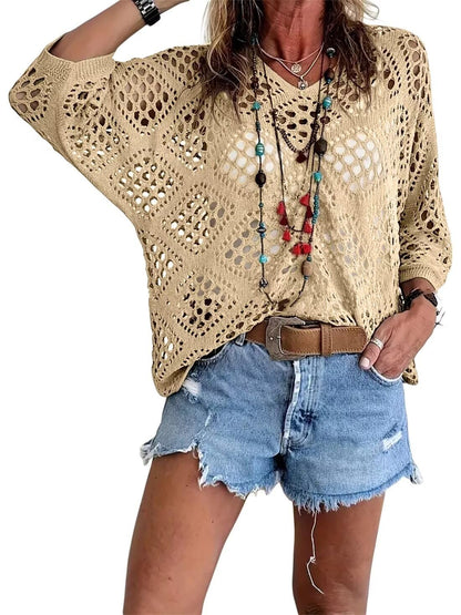 ? Handmade Crochet V‐Neck Boho Top | Apricot Summer Essential