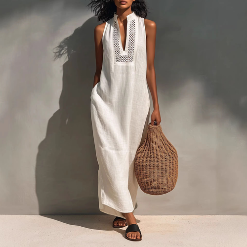 Minimalist Linen Halter Maxi Dress | Sleeveless Office-to-Resort Wear