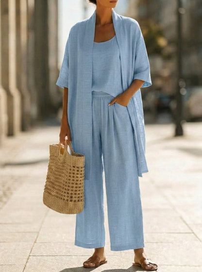 Women Linen-Blend Three-Piece Casual Set