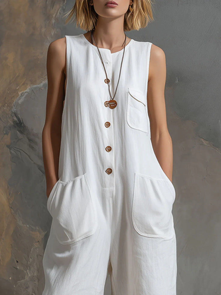 Effortless Linen Sleeveless Wide-Leg Jumpsuit