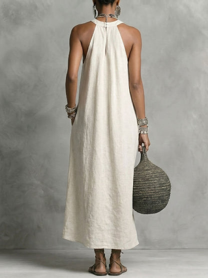 Women's Round-neck Halter Sleeveless Cotton-linen Dress