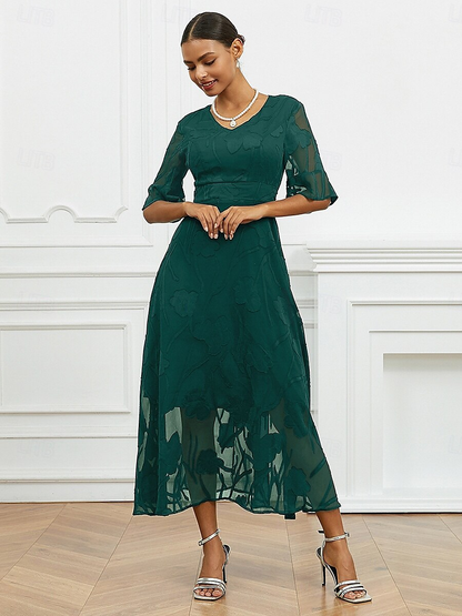 Sheer Sleeve V-Neck Floral Dress