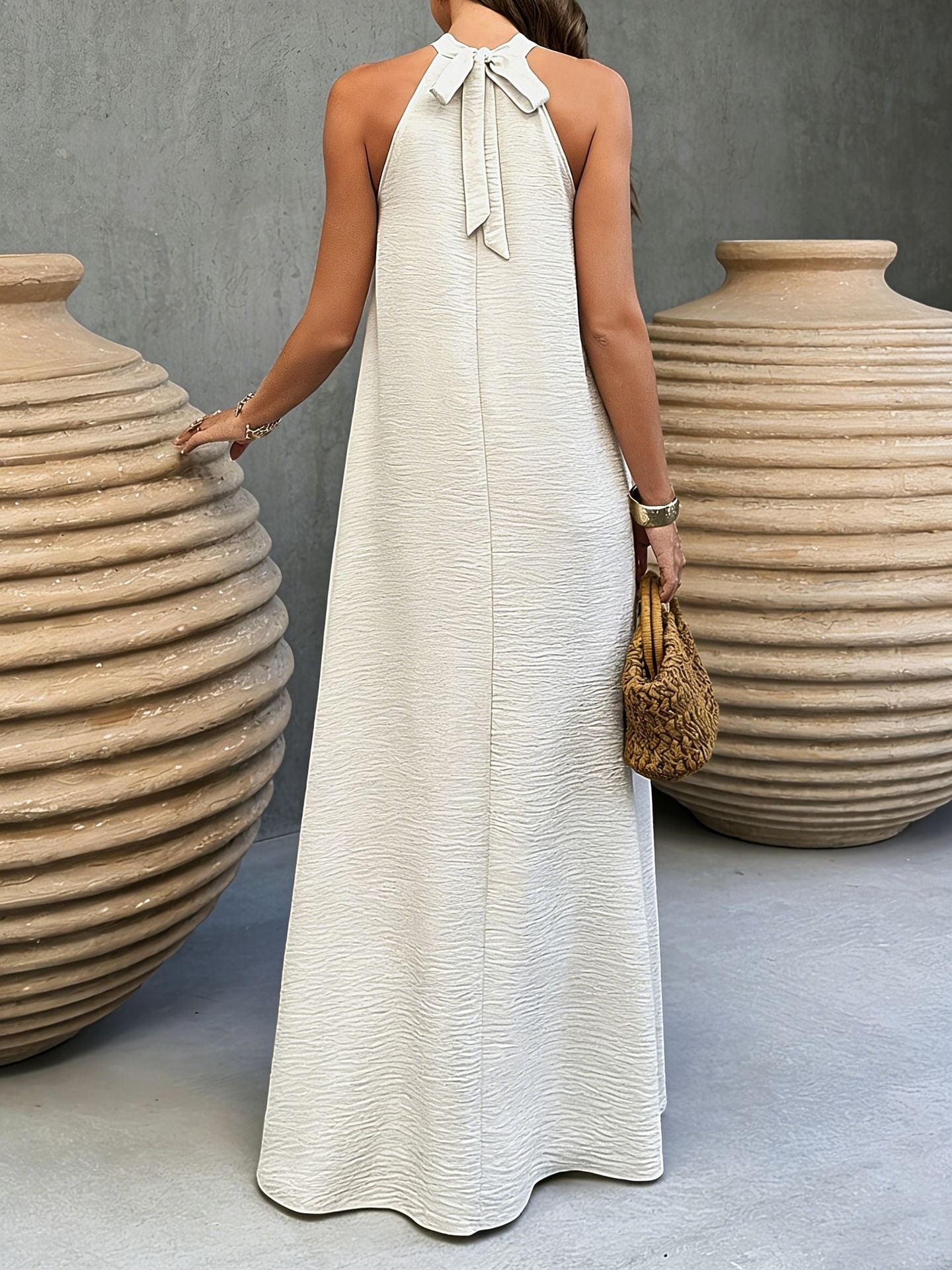 Halter Neck Tie-Back Maxi Dress