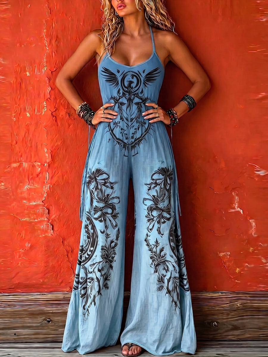Bohemian-style Strappy Stretchy Jumpsuit