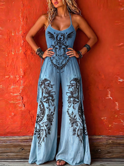 Bohemian-style Strappy Stretchy Jumpsuit