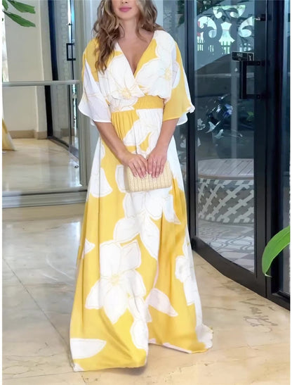 Women's Summer Casual Boho Dress Floral V Neck Tassel Bohemian Midi Dresses