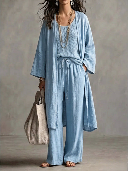 Neutral Beige Linen-Blend Two-Piece Lounge Set