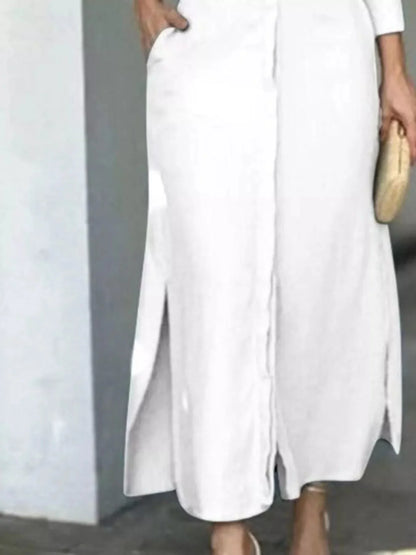 Side Slit Long Sleeve Shirt Dress