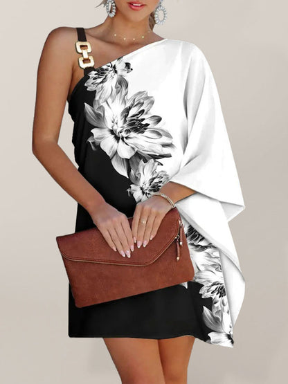 Blue Zone Planet |  Print Diagonal Neck Strapless Dress