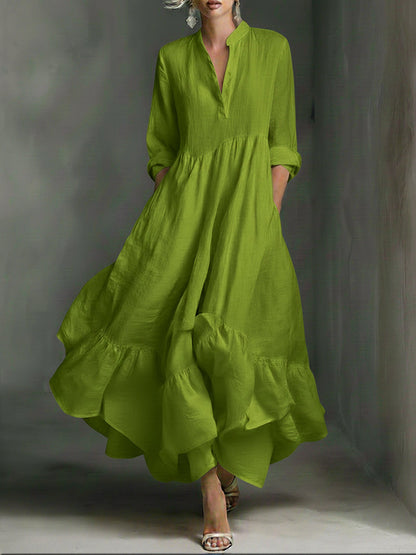 Elegant Women's Printed Maxi Dress With Ruffle Details.